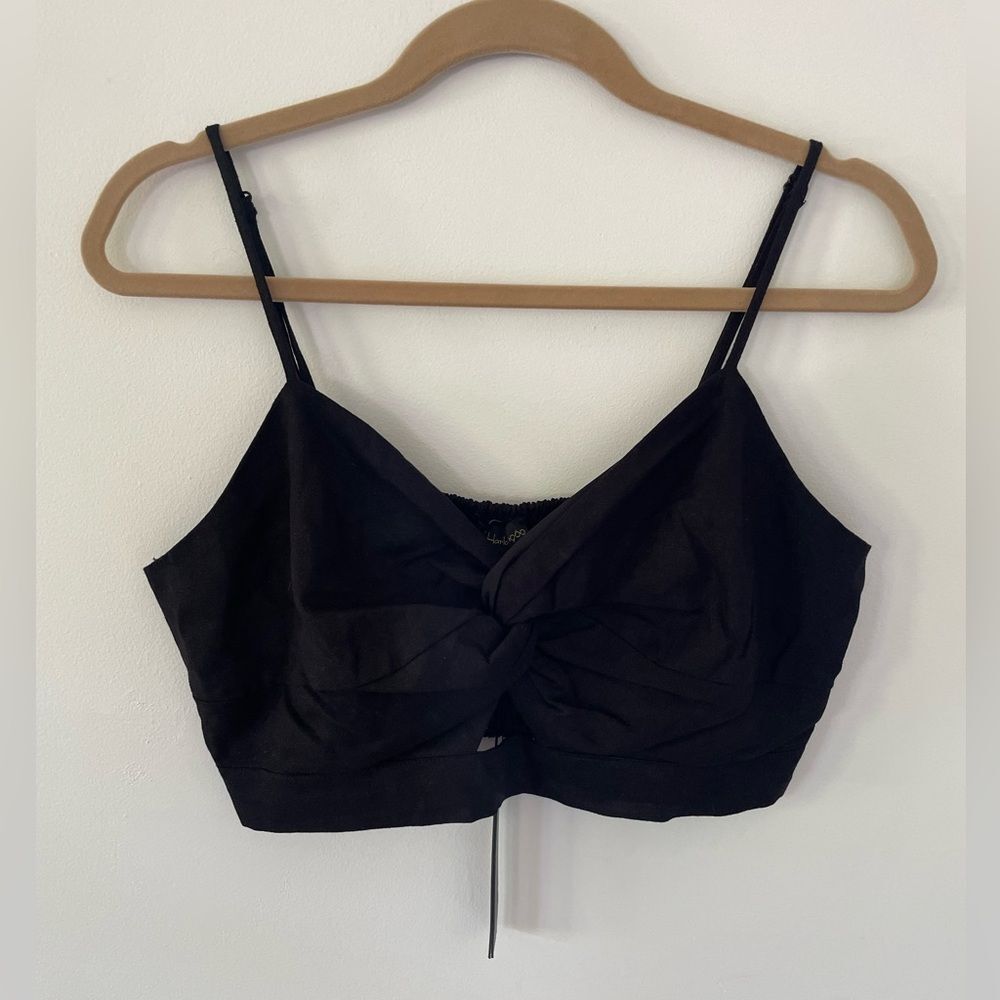 NWT House of Harlow 1960 twisted Crop Top linen bland black size Large